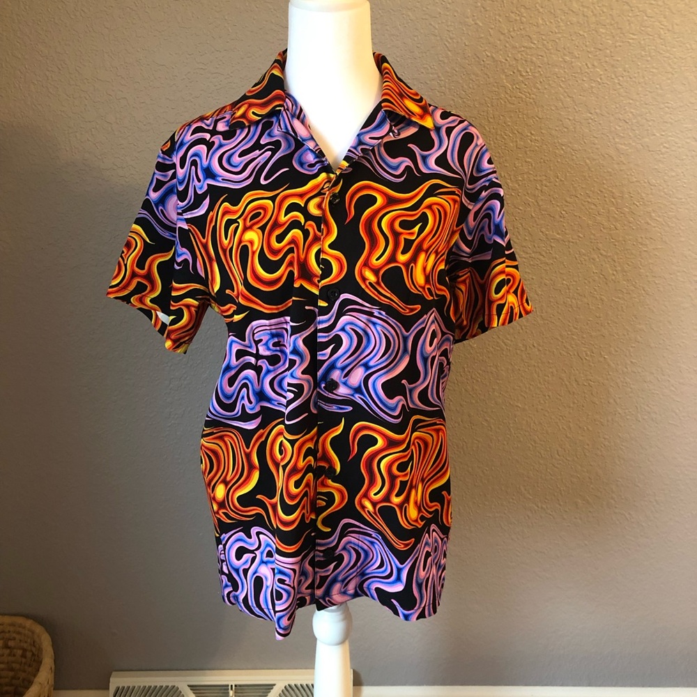 Teddy Fresh Men's Psychedelic Button Down Shirt in Orange and Purple